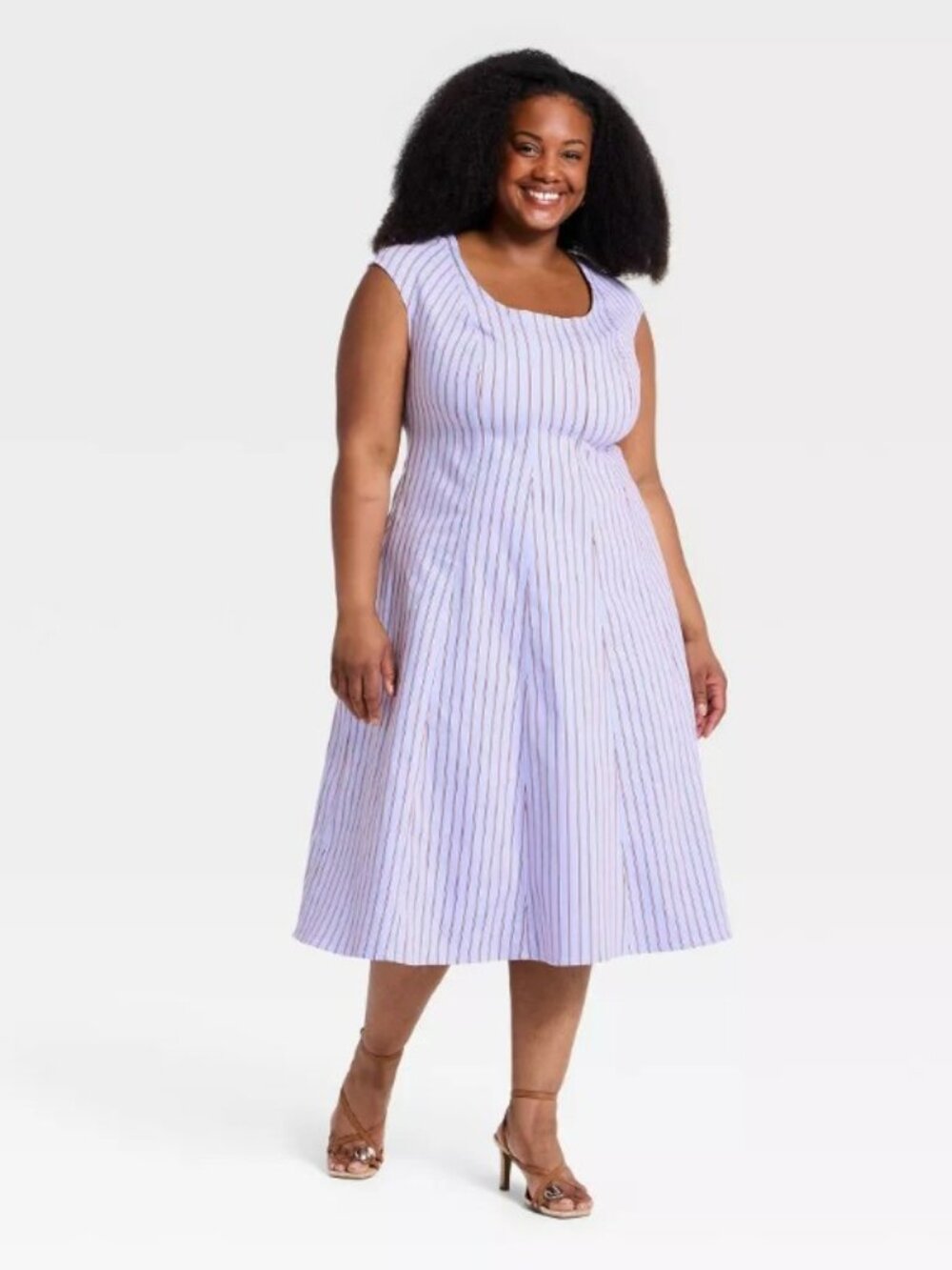AVA & ViV Light Blue Sleeveless Red Stripes Midi NWT 18
